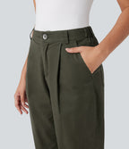 High Waisted Casual Chino Cotton Tapered Trousers with Pockets — Forest Night — view 4