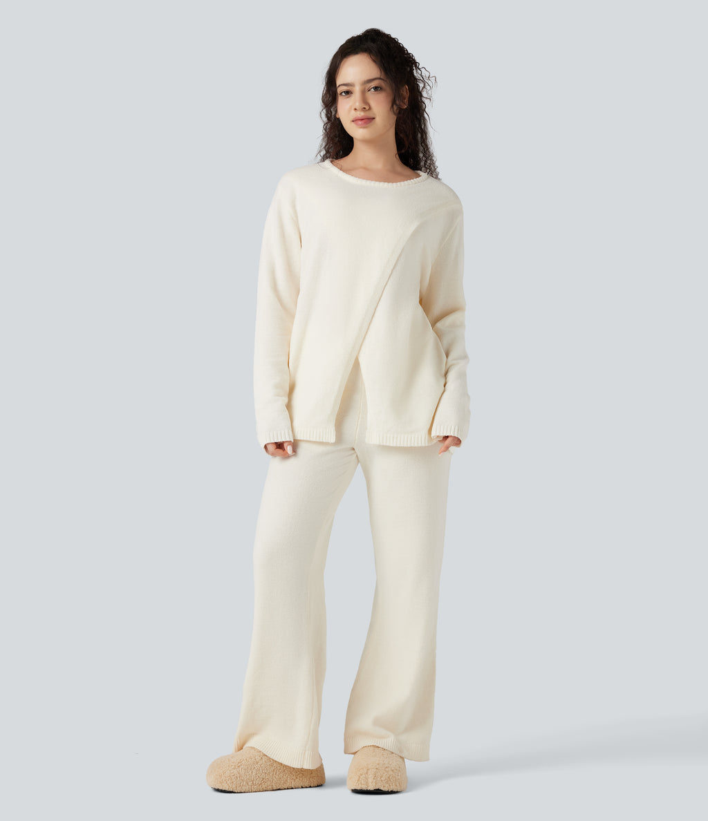 Mid Rise Baggy Lounge Jumper Trousers — White Down — view 6