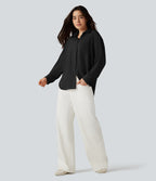 Long Sleeve Curved Hem Casual Shirt with Pocket — Black — view 8