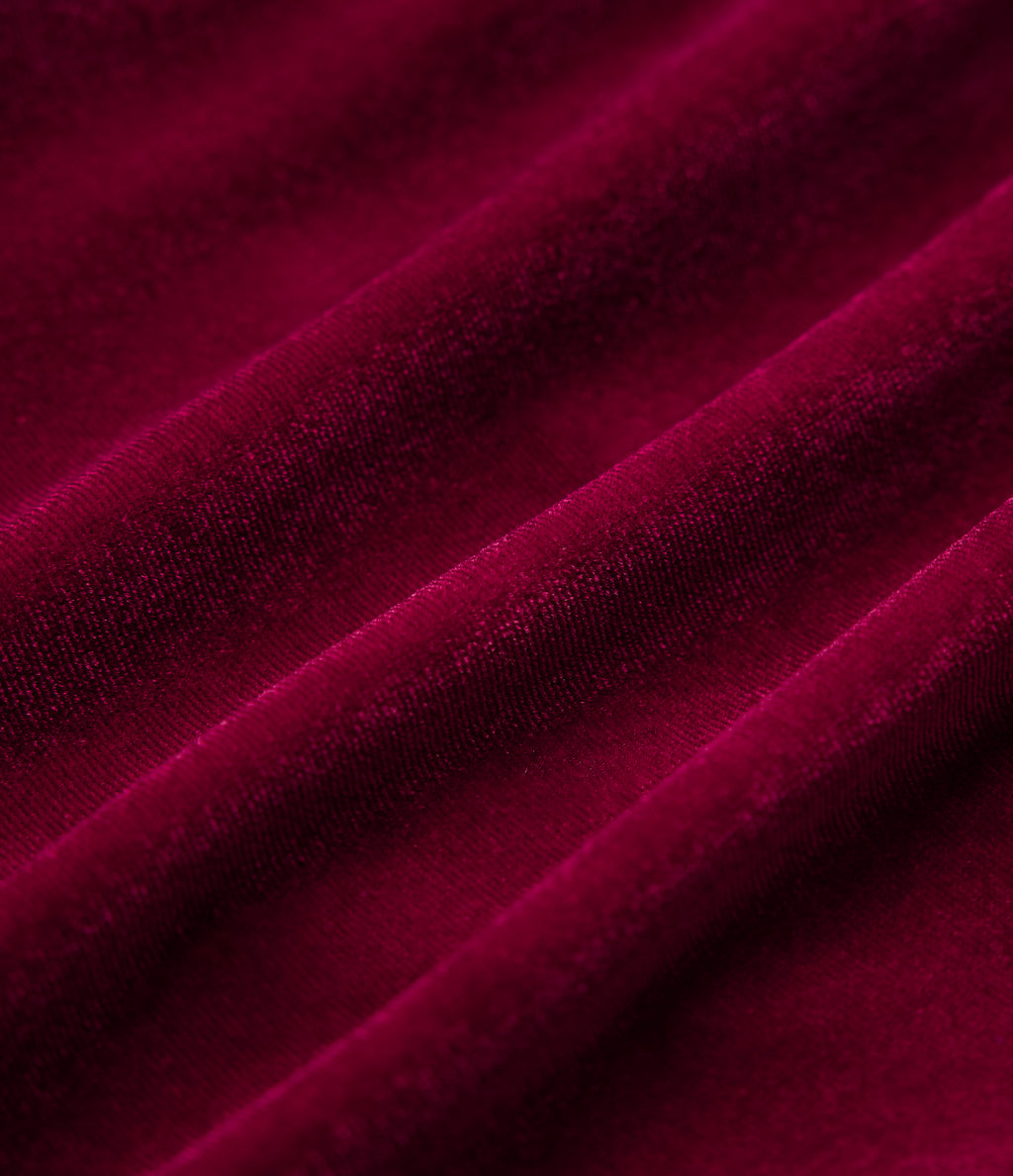 V-neck Long Sleeve Wrapped Ruffle Hem Mini Casual Velvet Dress — Deep Wine — view 7