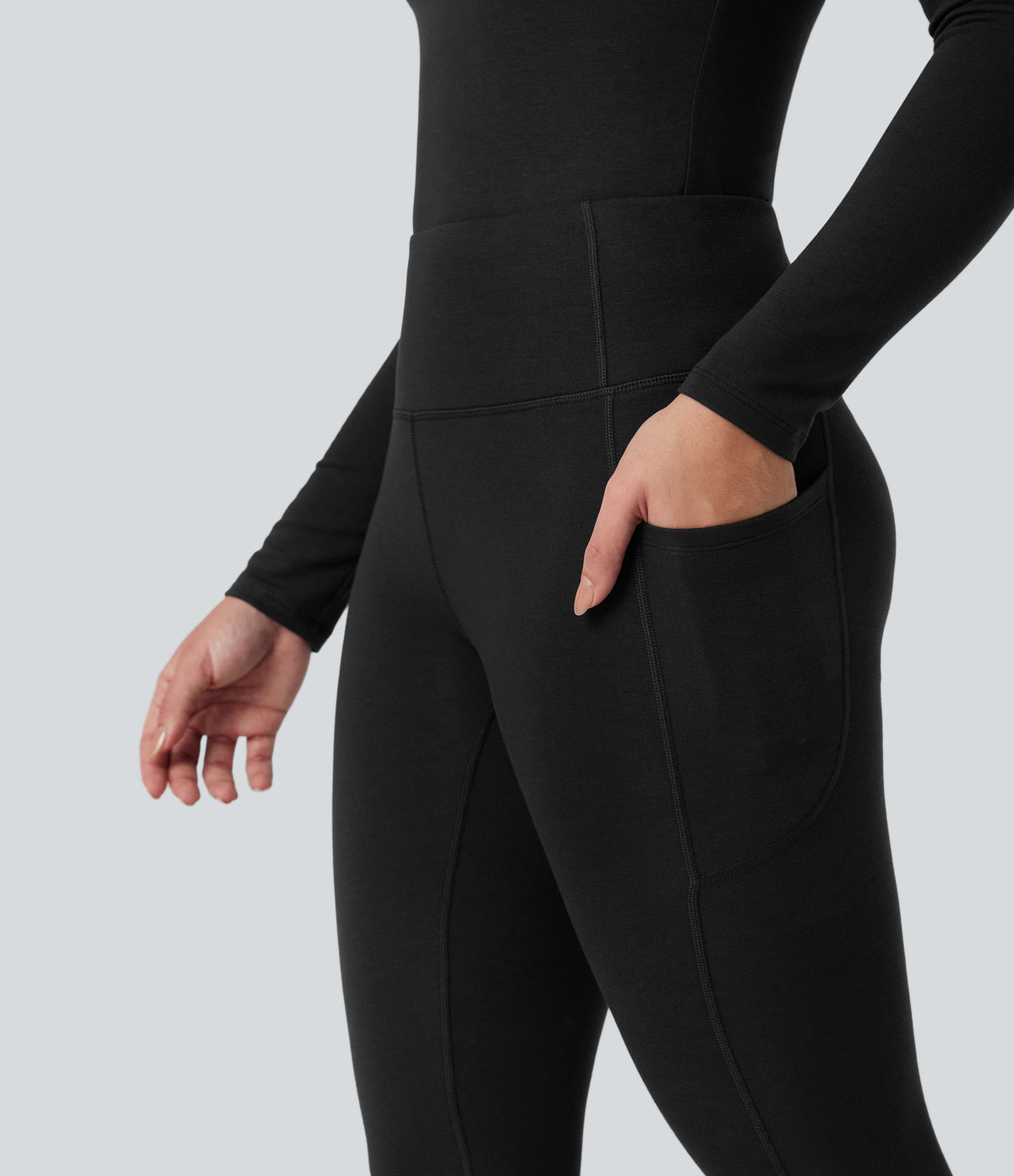 HeatCore High Waisted Casual Warming Leggings with Pockets — Black — view 7