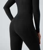HeatCore High Waisted Casual Warming Leggings with Pockets — Black — view 6