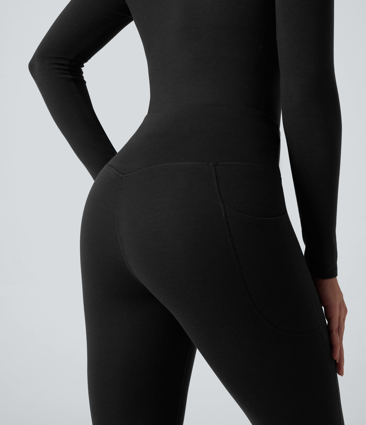 HeatCore High Waisted Casual Warming Leggings with Pockets — Black — view 6