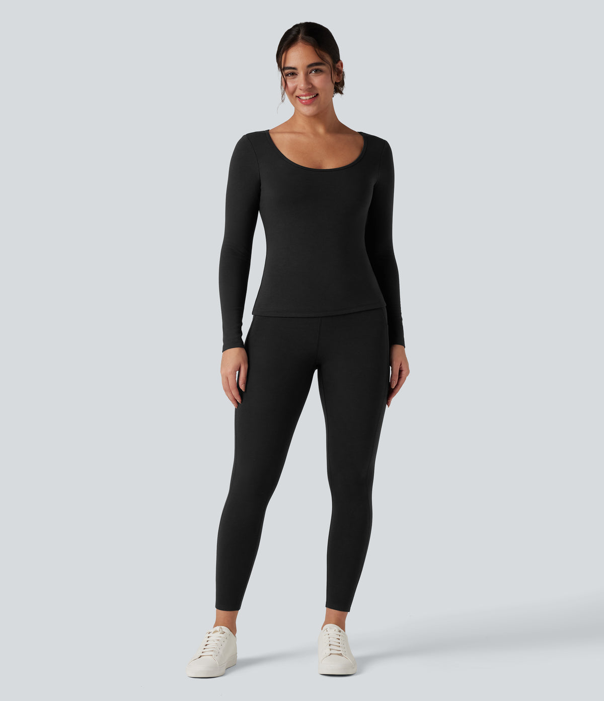 HeatCore High Waisted Casual Warming Leggings with Pockets — Black — view 8