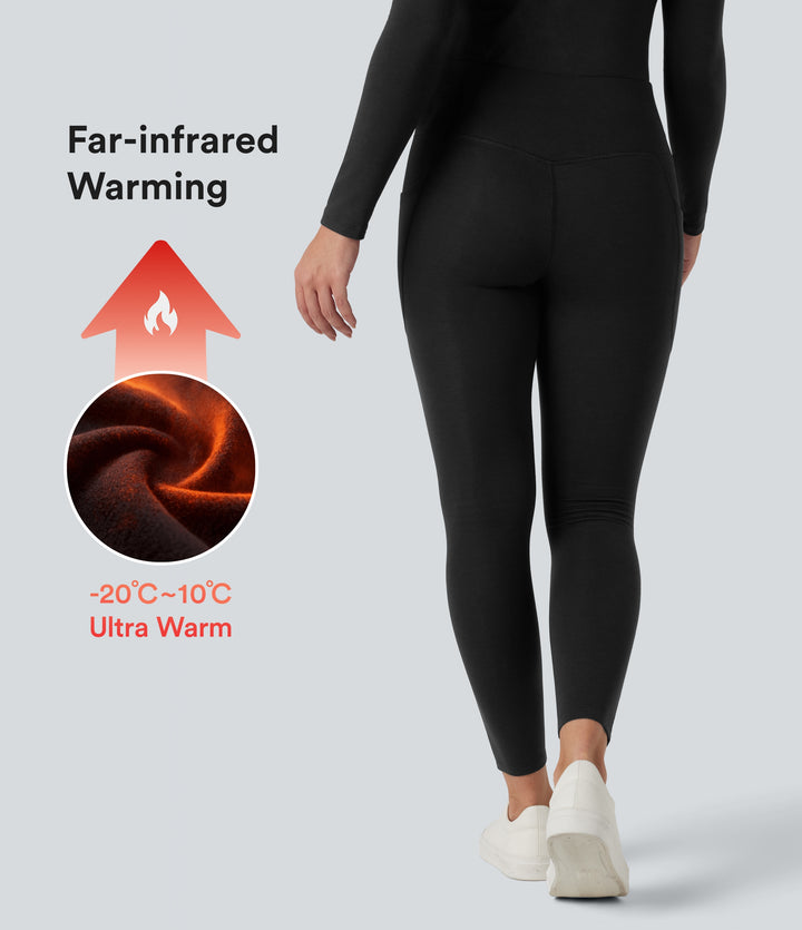 HeatCore High Waisted Casual Warming Leggings with Pockets — Black — view 1
