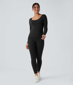 HeatCore Scoop Neck Long Sleeve Built-in Bra Casual Warming Top — Black — view 5