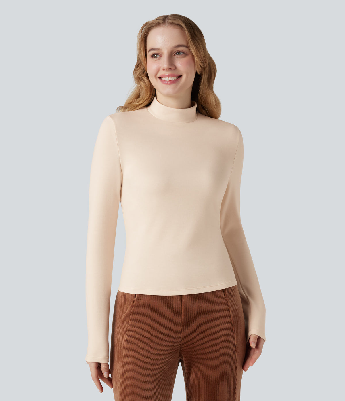 HeatCore Mock-neck Long Sleeve Casual Warming Top — Whitecap Gray — view 7