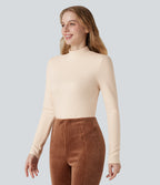 HeatCore Mock-neck Long Sleeve Casual Warming Top — Whitecap Gray — view 5