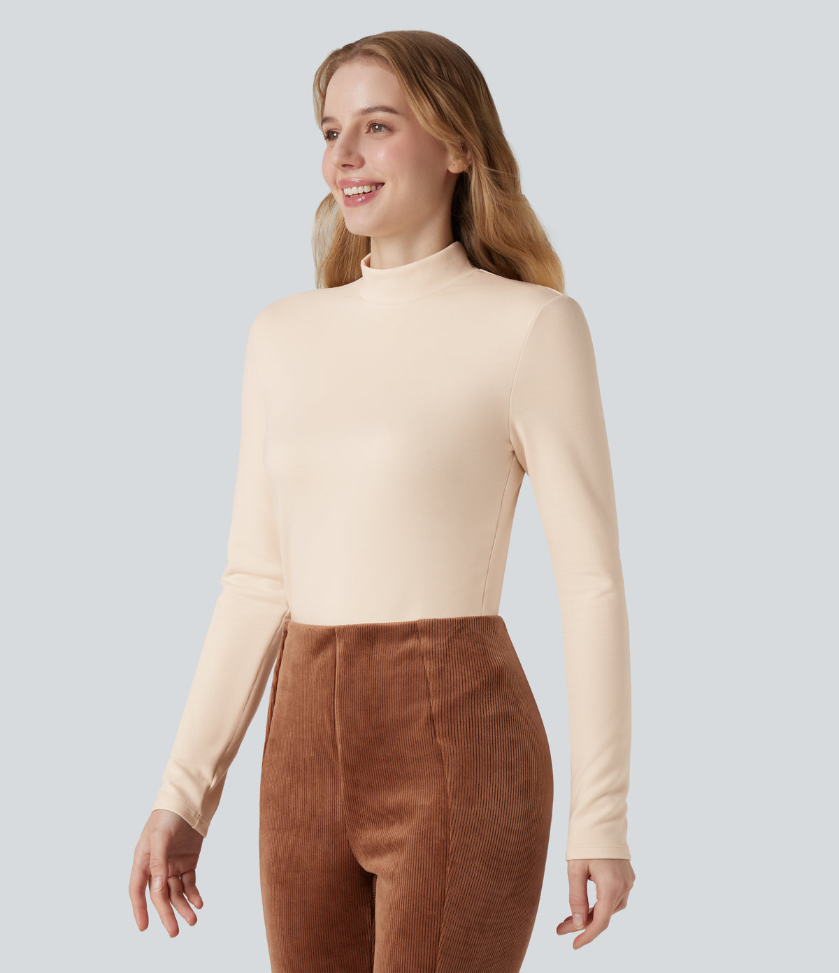 HeatCore Mock-neck Long Sleeve Casual Warming Top — Whitecap Gray — view 5