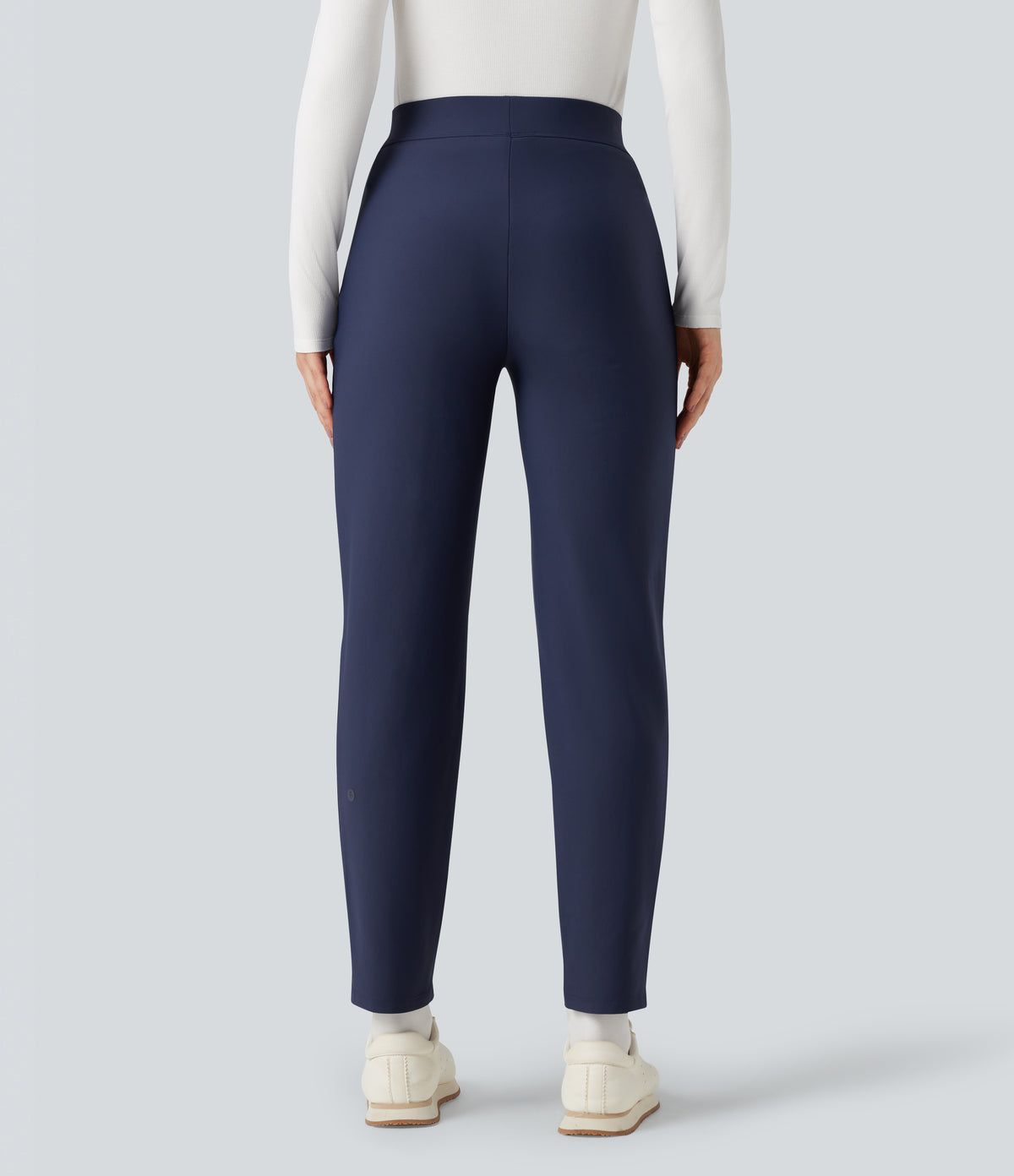High Waisted Fleece Workout Warming Tapered Trousers with Pockets — Peacoat — view 2