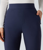 High Waisted Fleece Workout Warming Tapered Trousers with Pockets — Peacoat — view 4