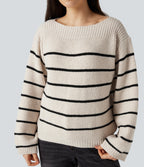 Boat Neck Long Sleeve Stripes Work Jumper — Birch — view 5