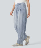 High Waisted Stripes Casual Barrel Leg Jeans Pockets — Tide Blue Denim — view 3