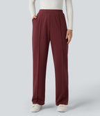 High Waisted Straight Leg Work Trousers with Pockets — Zinfandel — view 4