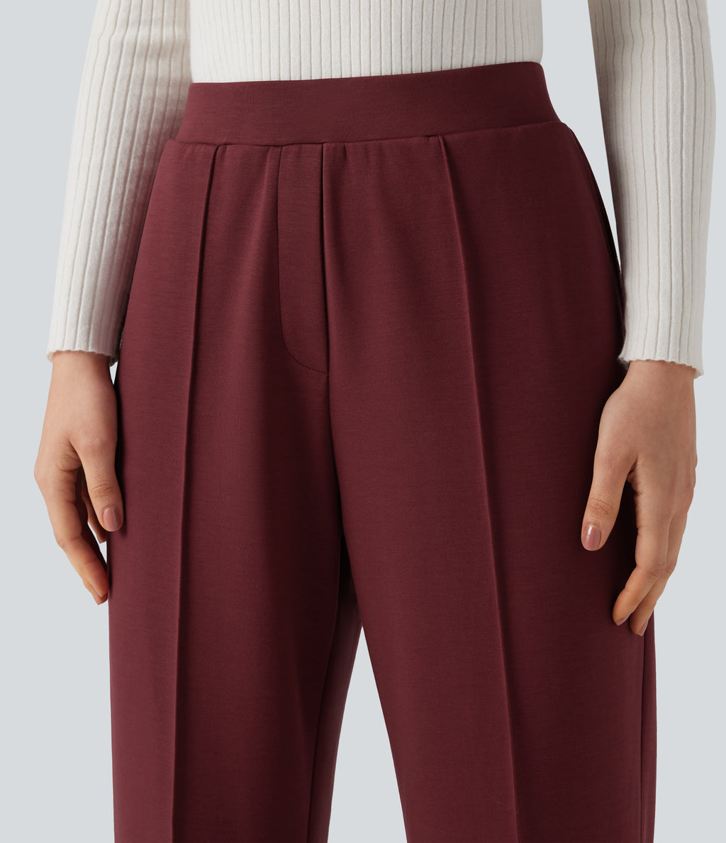 High Waisted Straight Leg Work Trousers with Pockets — Zinfandel — view 5