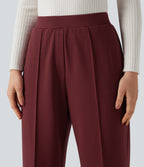 High Waisted Straight Leg Work Trousers with Pockets — Zinfandel — view 5
