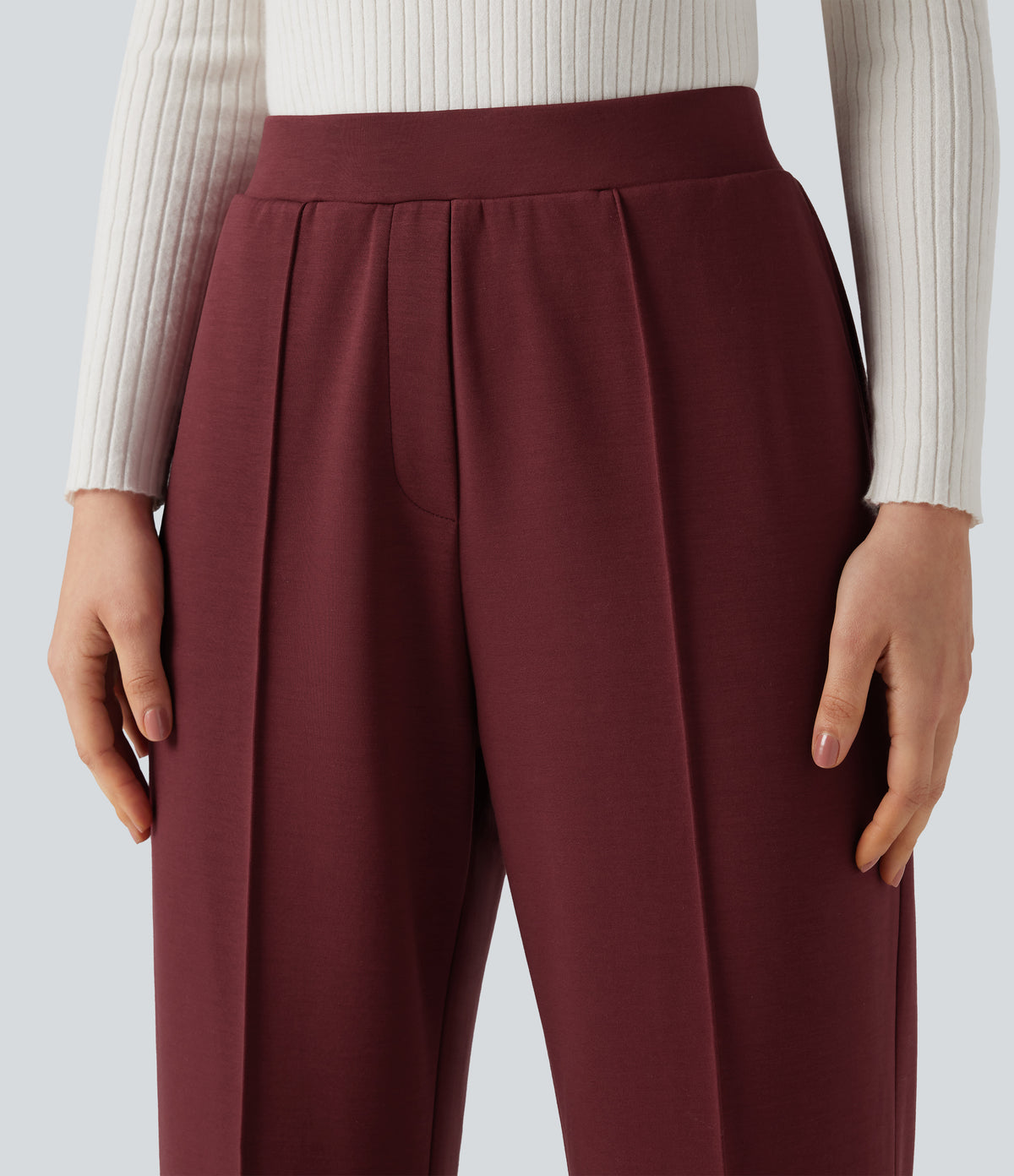 High Waisted Straight Leg Work Trousers with Pockets — Zinfandel — view 5