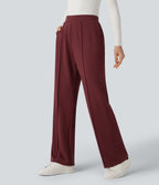 High Waisted Straight Leg Work Trousers with Pockets — Zinfandel — view 3