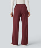 High Waisted Straight Leg Work Trousers with Pockets — Zinfandel — view 2