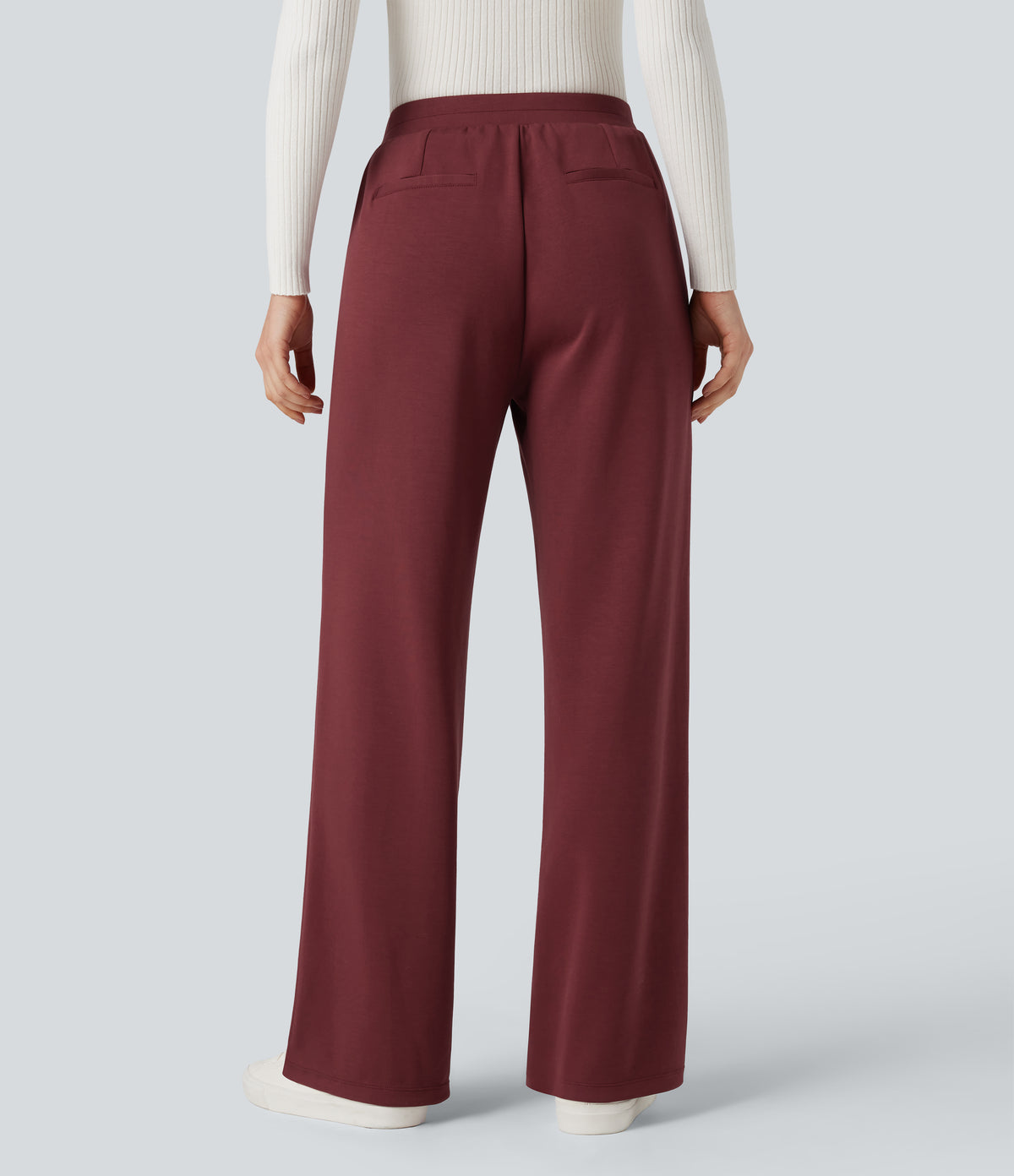 High Waisted Straight Leg Work Trousers with Pockets — Zinfandel — view 2