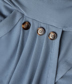 Ribbed Knit V-neck Crossover Long Sleeve Work Top — Faded Denim — view 6