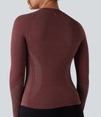 OneForm Seamless Flow Raglan Long Sleeve Thumb Holes Yoga Sports Top — New Maroon — view 5