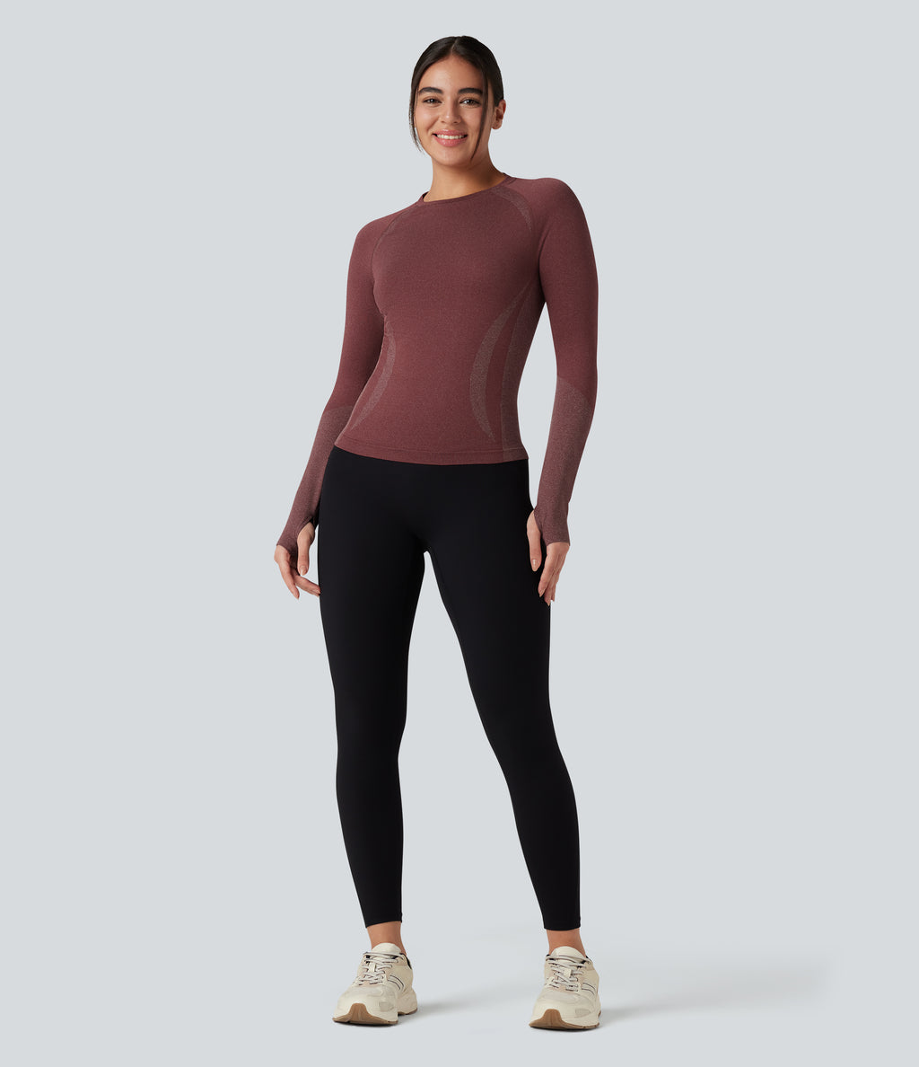 OneForm Seamless Flow Raglan Long Sleeve Thumb Holes Yoga Sports Top — New Maroon — view 7