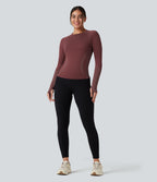 OneForm Seamless Flow Raglan Long Sleeve Thumb Holes Yoga Sports Top — New Maroon — view 7