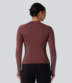 OneForm Seamless Flow Raglan Long Sleeve Thumb Holes Yoga Sports Top — New Maroon — view 3