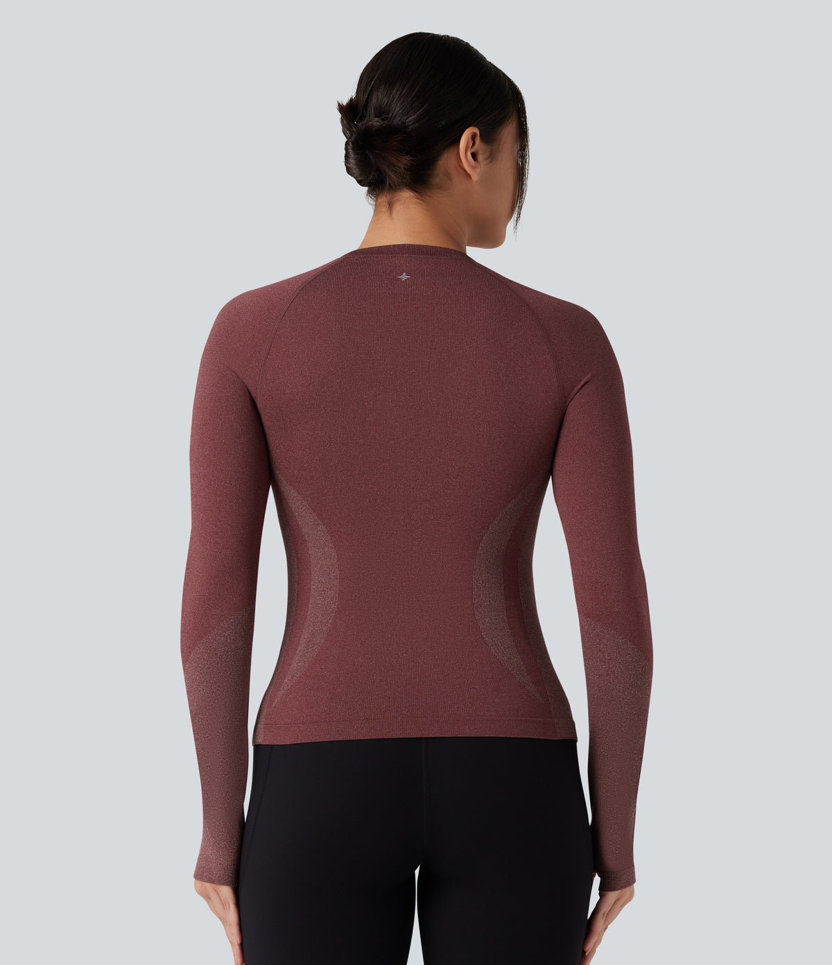 OneForm Seamless Flow Raglan Long Sleeve Thumb Holes Yoga Sports Top — New Maroon — view 3