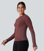 OneForm Seamless Flow Raglan Long Sleeve Thumb Holes Yoga Sports Top — New Maroon — view 4