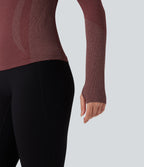 OneForm Seamless Flow Raglan Long Sleeve Thumb Holes Yoga Sports Top — New Maroon — view 6