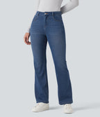 Denim Heat Mid Rise Casual Flare Jeans with Pockets — Tide Blue Denim — view 3