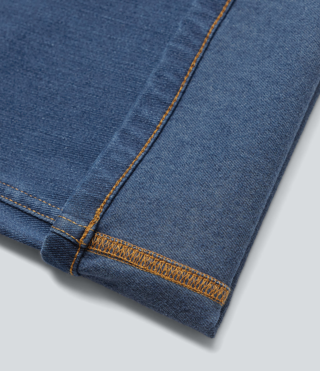 Denim Heat Mid Rise Casual Flare Jeans with Pockets — Tide Blue Denim — view 7