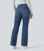 Denim Heat Mid Rise Casual Flare Jeans with Pockets — Tide Blue Denim — view 2