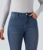 Denim Heat Mid Rise Casual Flare Jeans with Pockets — Tide Blue Denim — view 5