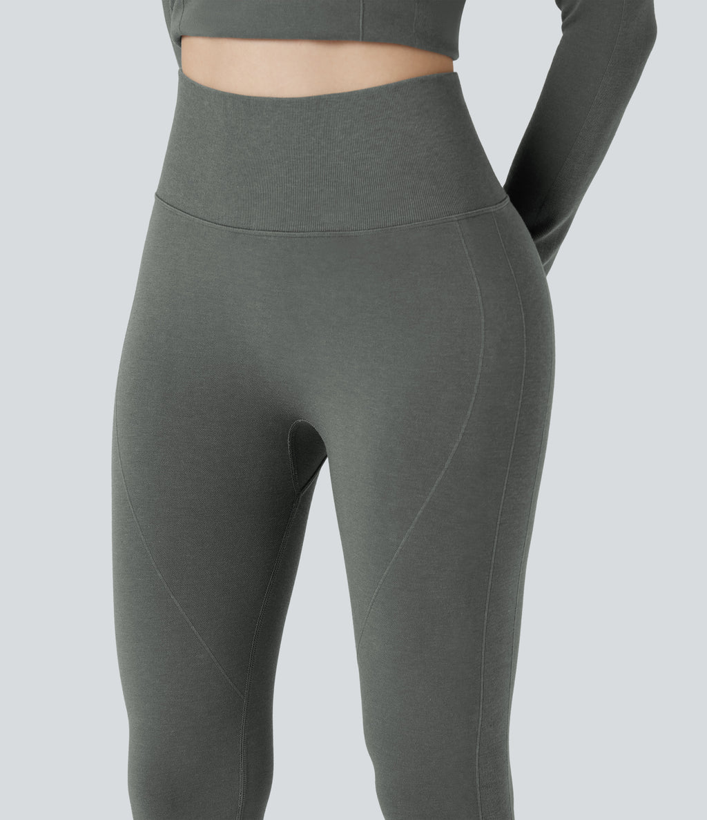 HeatCore OneForm Seamless Flow High Waisted Tummy Control Thermal Casual 7/8 Leggings — Hidden Blue Gray — view 4