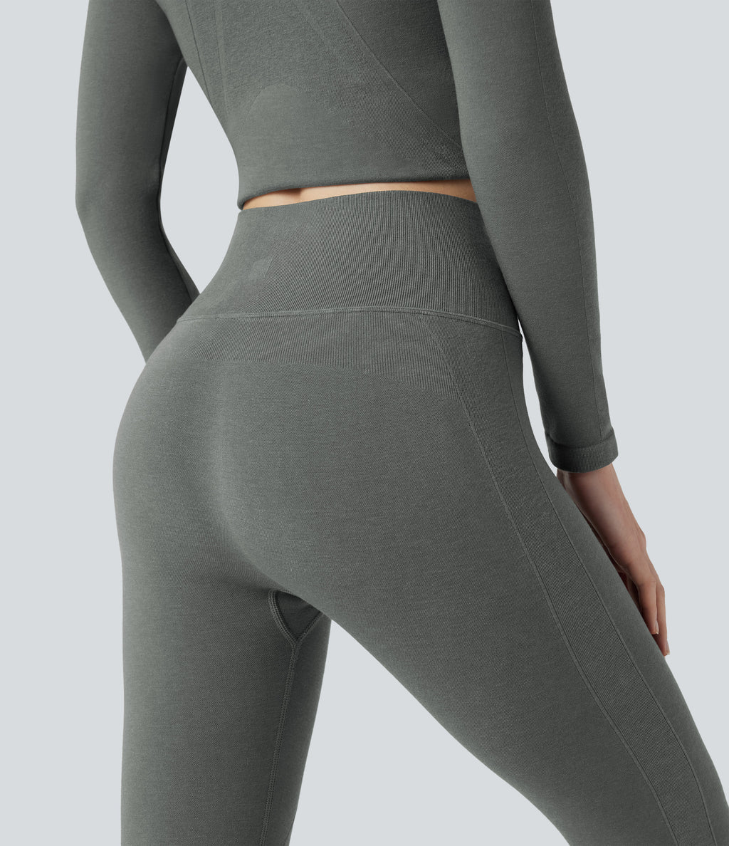 HeatCore OneForm Seamless Flow High Waisted Tummy Control Thermal Casual 7/8 Leggings — Hidden Blue Gray — view 5