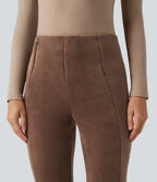 Ribbed Knit High Waisted Tummy Control Fleece Casual Flared Trousers — Pecan Pie — view 4