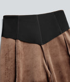 Ribbed Knit High Waisted Tummy Control Fleece Casual Flared Trousers — Pecan Pie — view 7