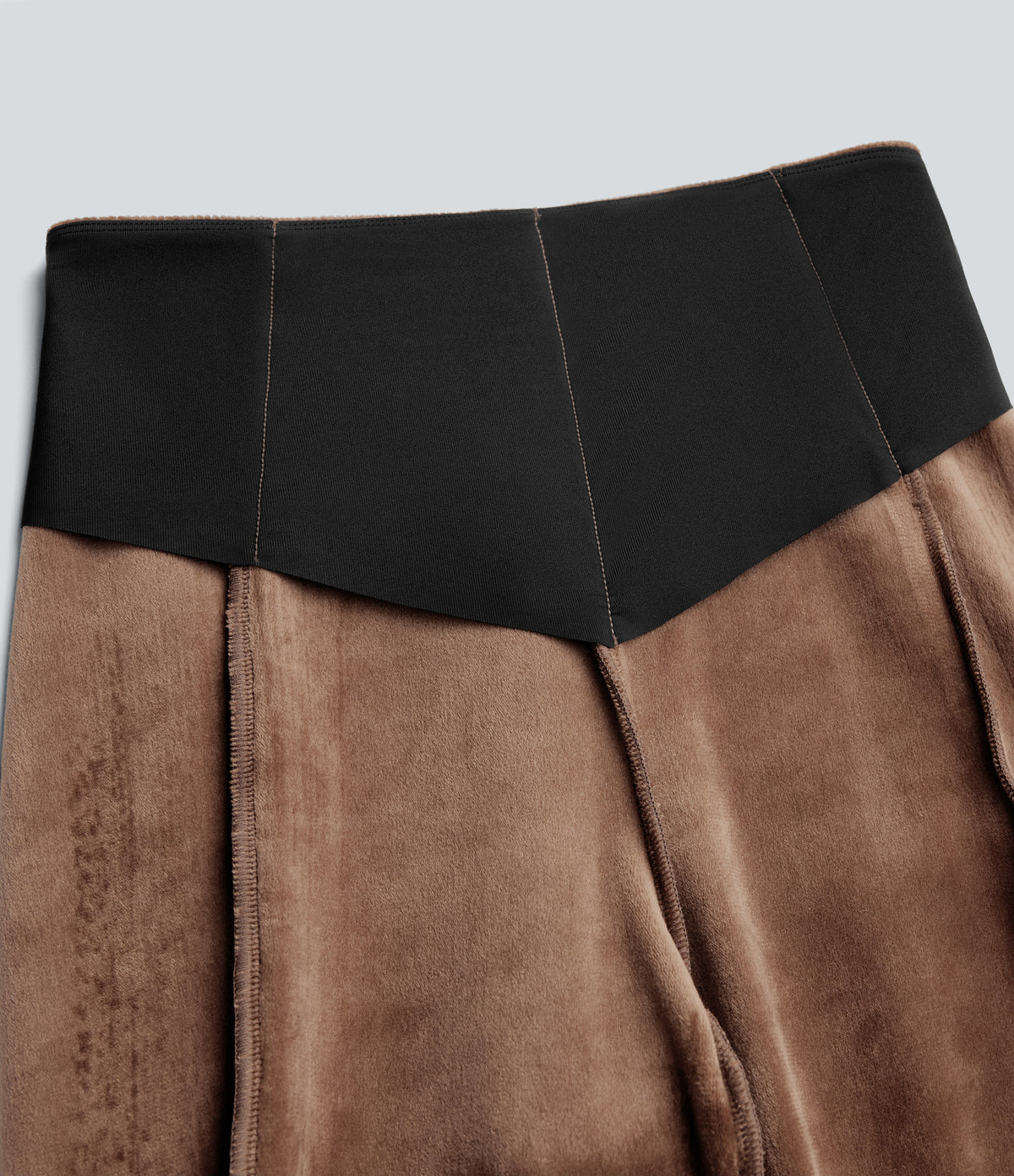 Ribbed Knit High Waisted Tummy Control Fleece Casual Flared Trousers — Pecan Pie — view 7
