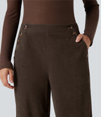 High Waisted Straight Leg Corduroy Casual Trousers with Pockets — Demitasse — view 4