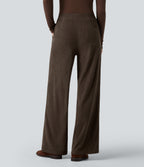 High Waisted Straight Leg Corduroy Casual Trousers with Pockets — Demitasse — view 2