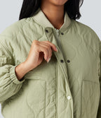 High Collar Long Sleeve Casual Bomber Quilted Jacket with Pockets — Seedling — view 4