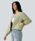 High Collar Long Sleeve Casual Bomber Quilted Jacket with Pockets — Seedling — view 3