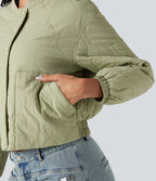 High Collar Long Sleeve Casual Bomber Quilted Jacket with Pockets — Seedling — view 5