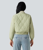 High Collar Long Sleeve Casual Bomber Quilted Jacket with Pockets — Seedling — view 2