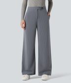 High Waisted Straight Leg Stripe Work Trousers with Pockets — Quiet Shade — view 9
