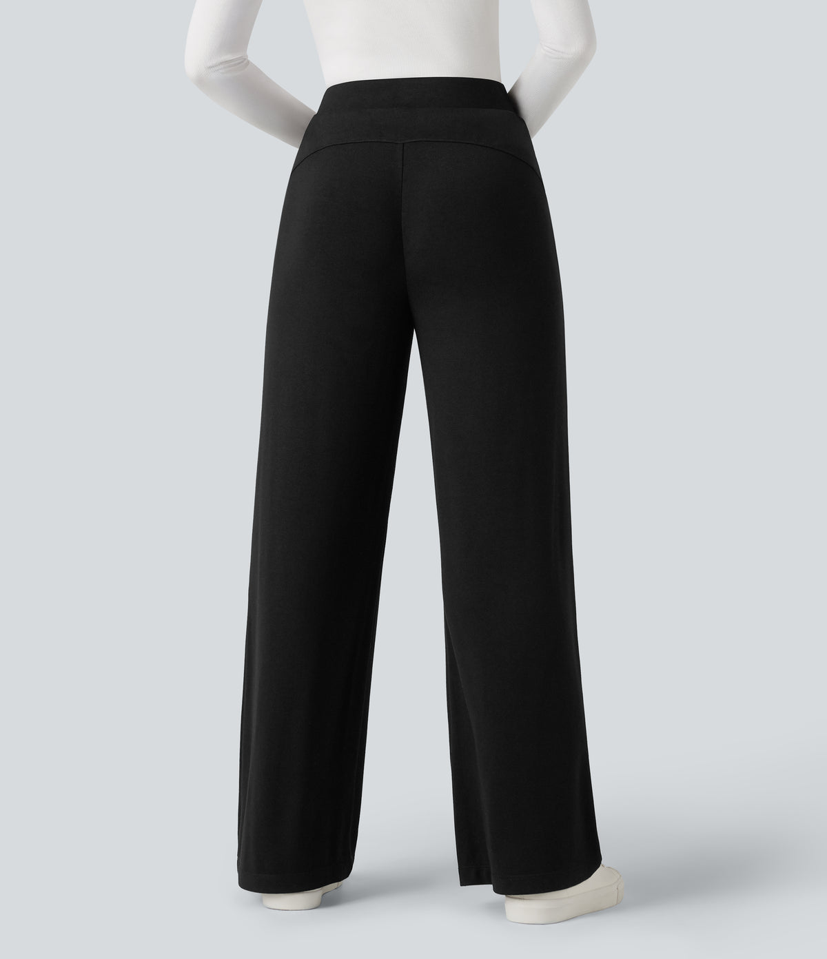 High Waisted Wide Leg Thermal Work Trousers with Pockets — Black — view 2