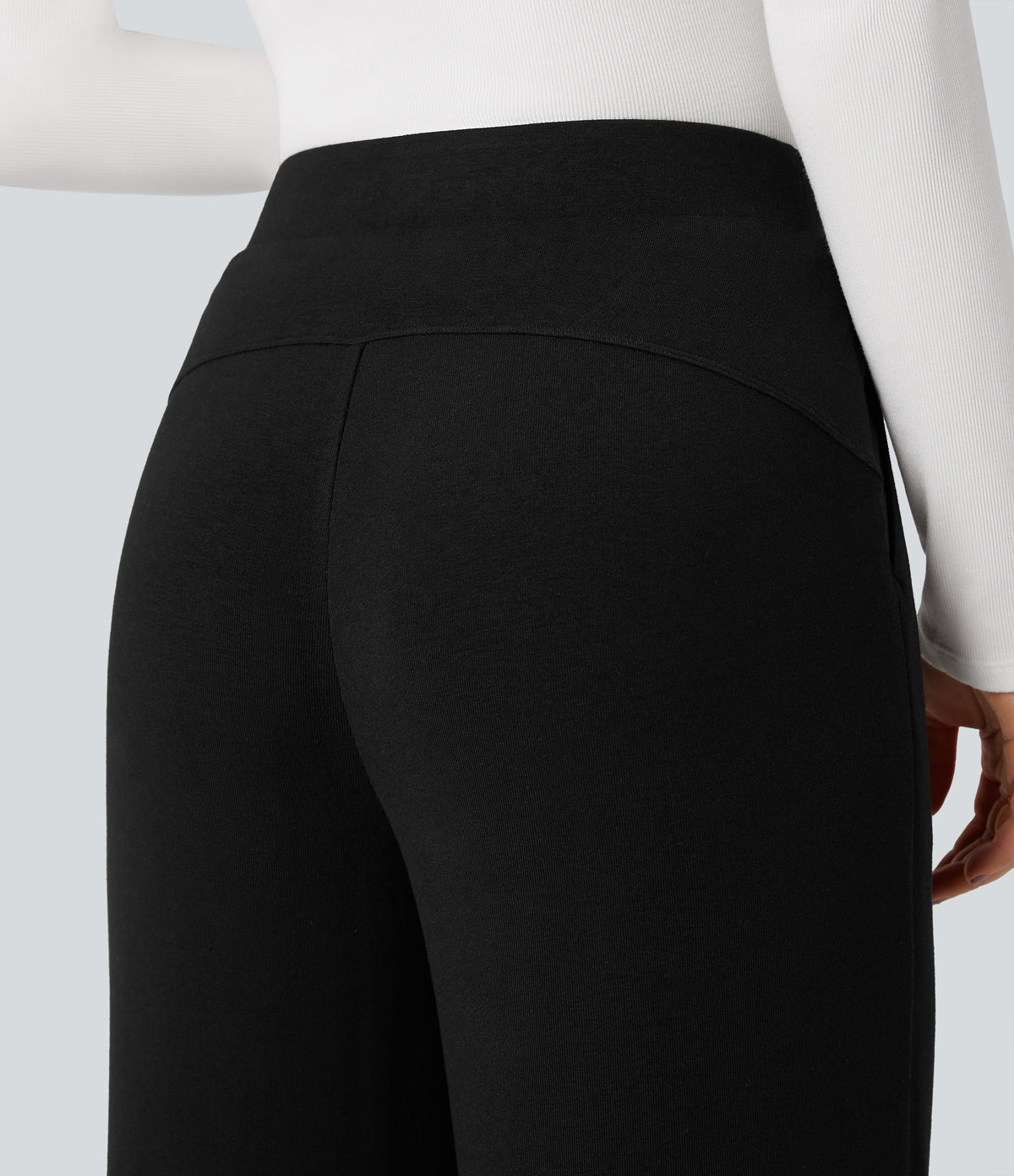 High Waisted Wide Leg Thermal Work Trousers with Pockets — Black — view 5